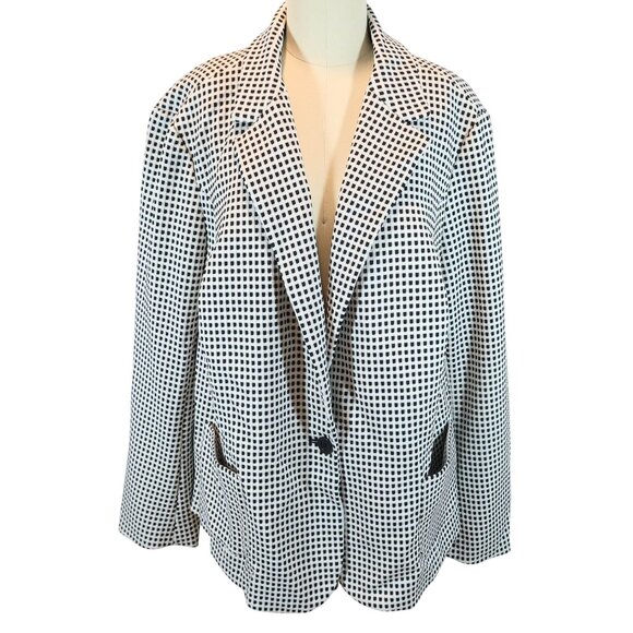 TALBOTS Check Pattern 1-Button Knit Blazer Size 2X Black White Office Preppy